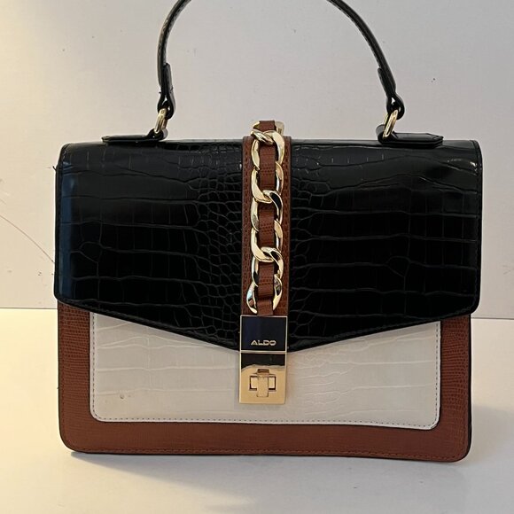 ALDO Handbag DALLAMARAEN Top Handle Satchel Cream Black Brown Gold Tone No Strap - Picture 1 of 16